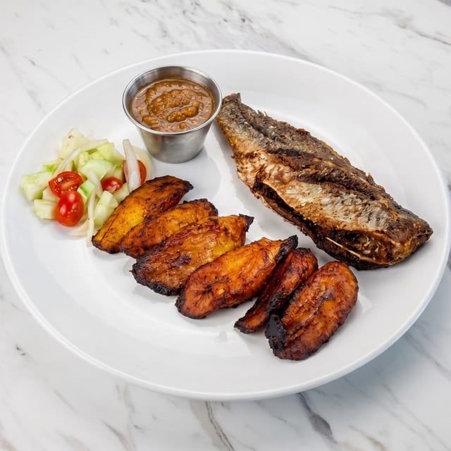 Fried Croaker with Plantains.